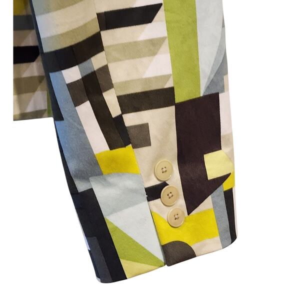 Ellen Tracy Geometric Cotton Blazer sz 14 Chartreuse Lightweight Career Summer - Picture 4 of 7